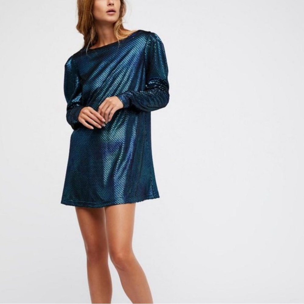 Free People Womens Diamonds are Forever Metallic Textured Mini Dress - Large